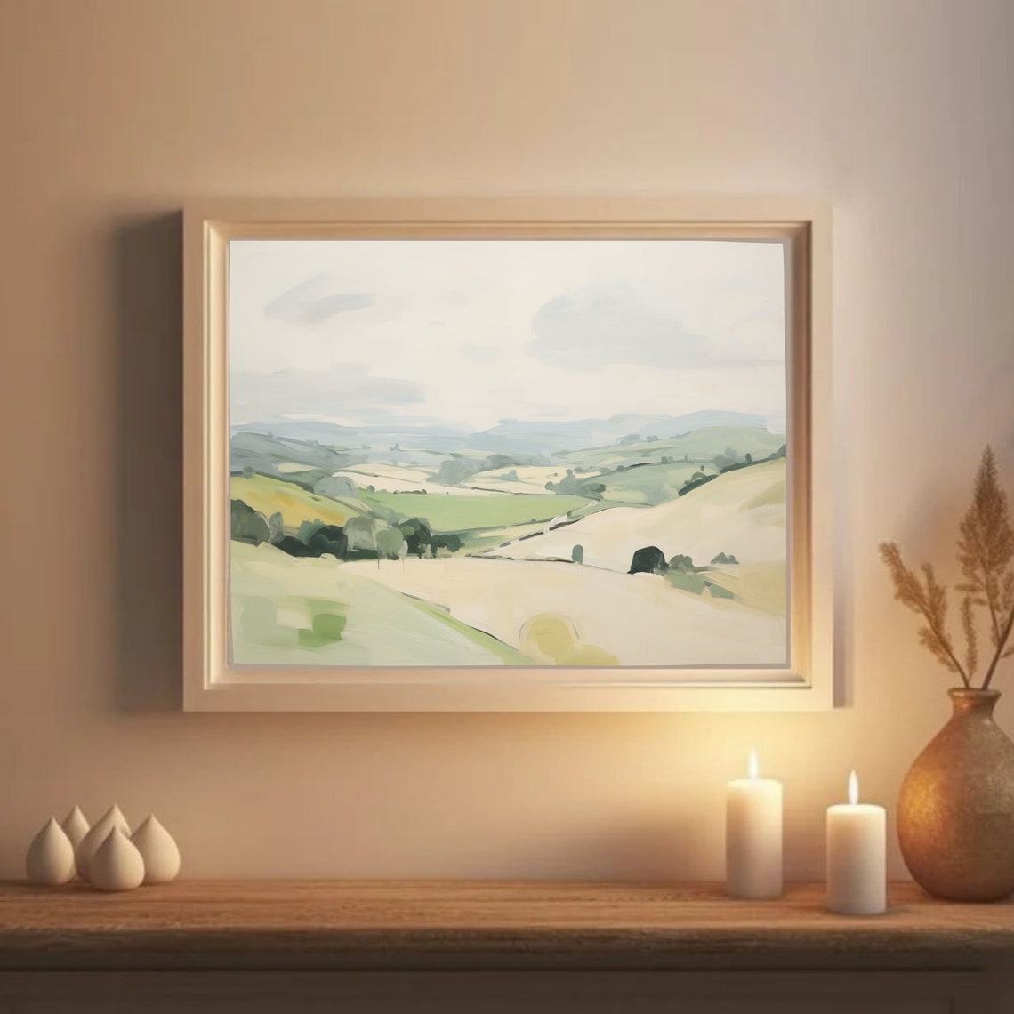 Soft Green Misty Valley with Rolling Hills Scenic Landscape Poster - Image 2