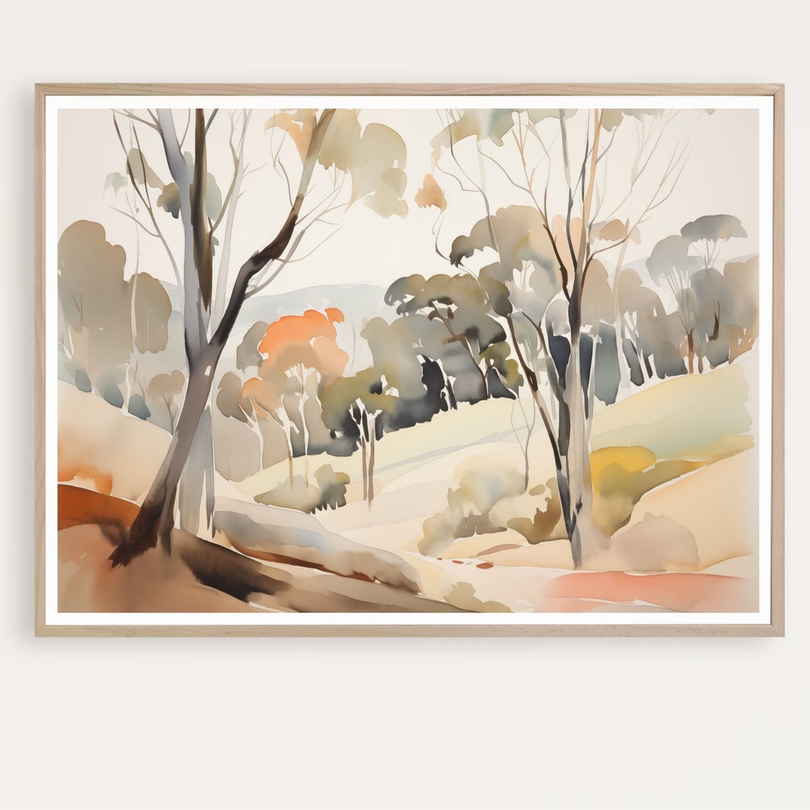 Tall Gum Trees in the Australian Outback Ochre Watercolor Poster