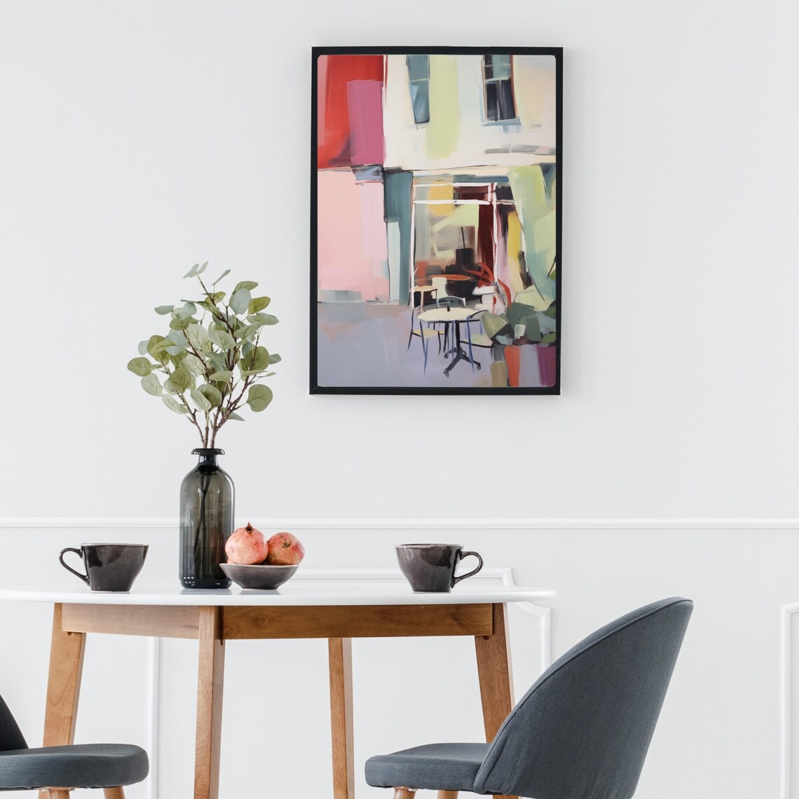 Colorful London Cafe Terrace with Bold Abstract Watercolor Poster - Image 3