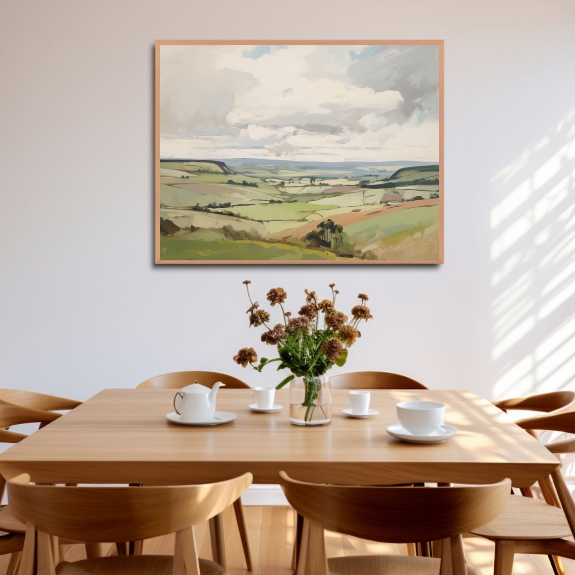 Green Country Fields Under Dramatic Cloudy Sky Scenic Poster - Image 2