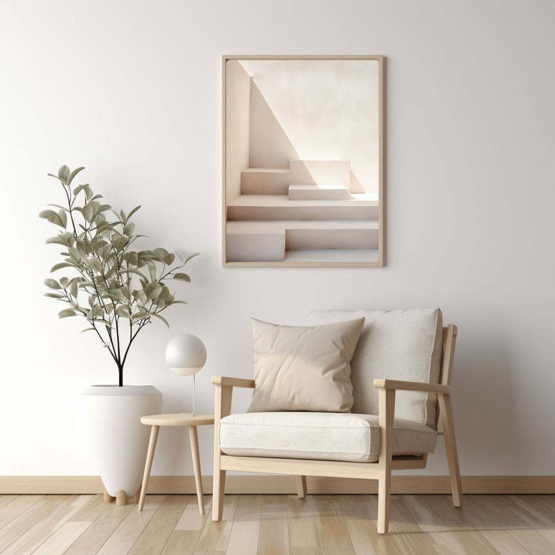 Stairway Print Minimalist Stairs Painting Beige Wall Art Neutral Stairway Print Instant - Image 2