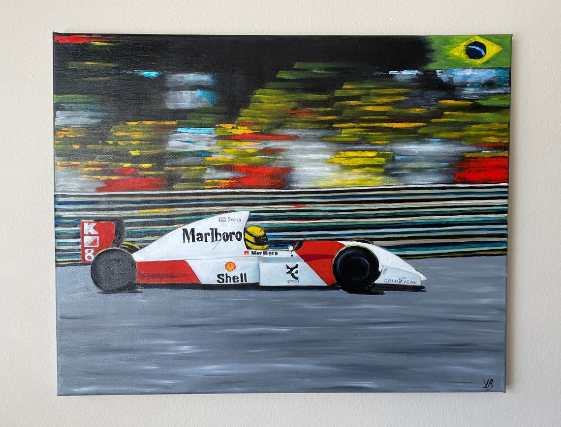 Ayrton Senna McLaren Formula 1 Race Car Speed Motion Oil Painting Art - Image 3