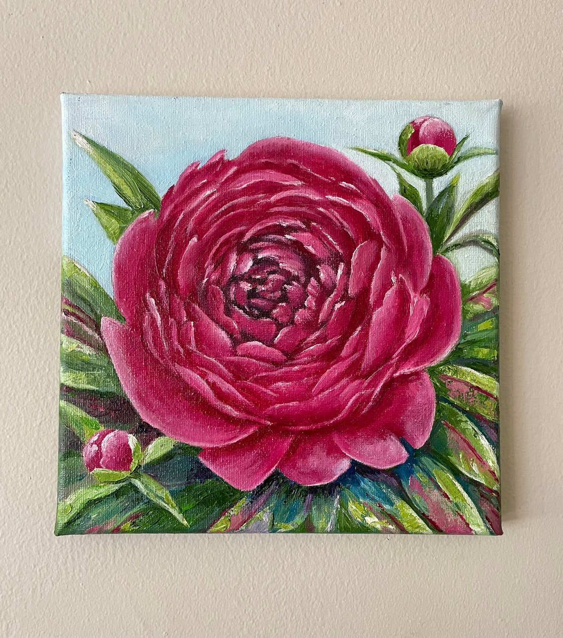 Bright Pink Peony Bloom Spring Garden Floral Oil Painting Wall Art - Image 4