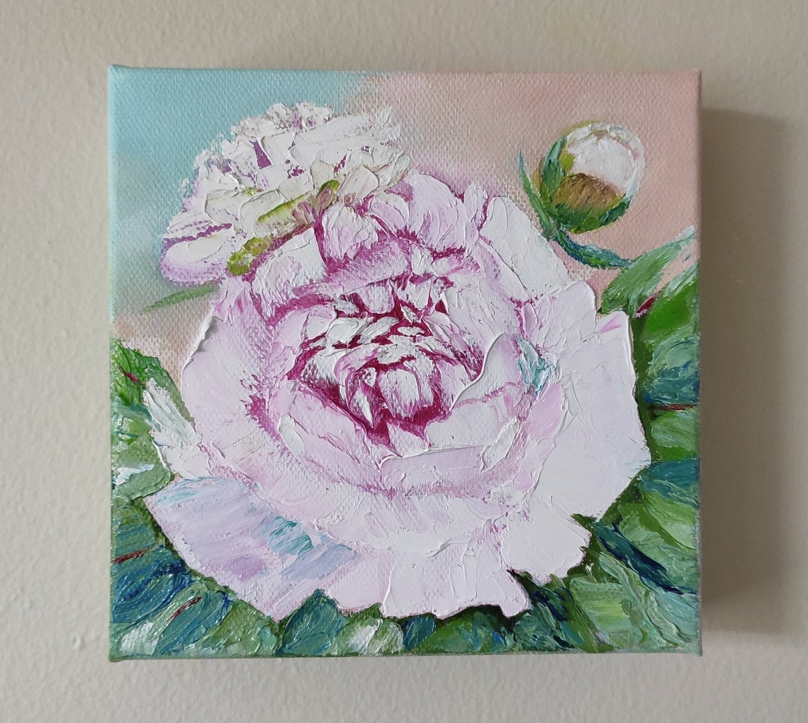 Pink Peony Blossom Close-Up Impasto Flower Bud Floral Wall Art Poster