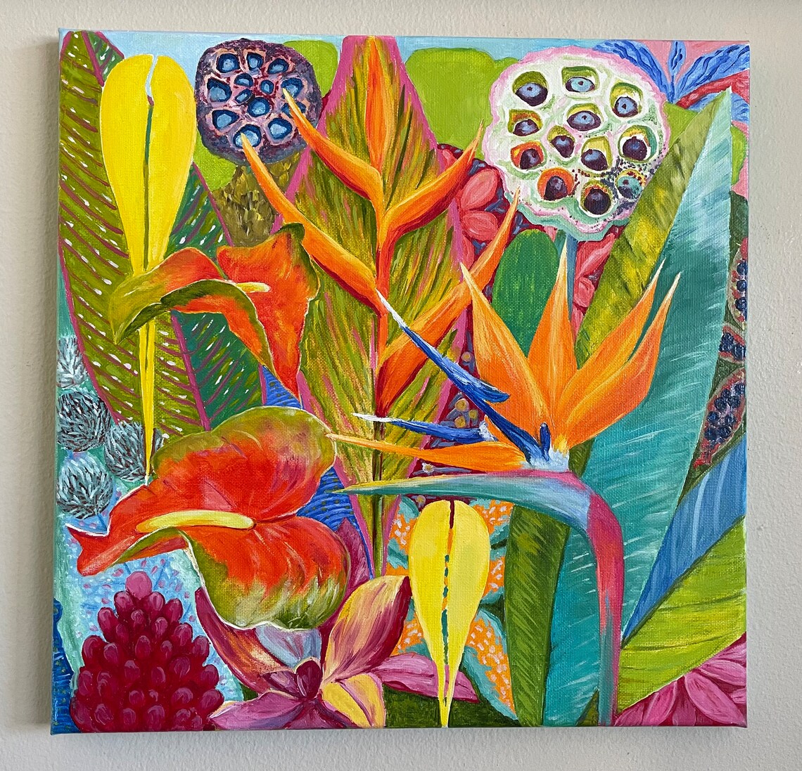 Bird Of Paradise Hibiscus Tropical Jungle Flower Painting Poster - Image 2