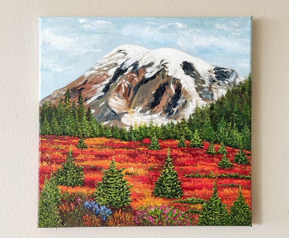 Mount Rainier Original Handmade Oil Painting On Wa State Mountain Landscape Painting One Of A Kind Gift