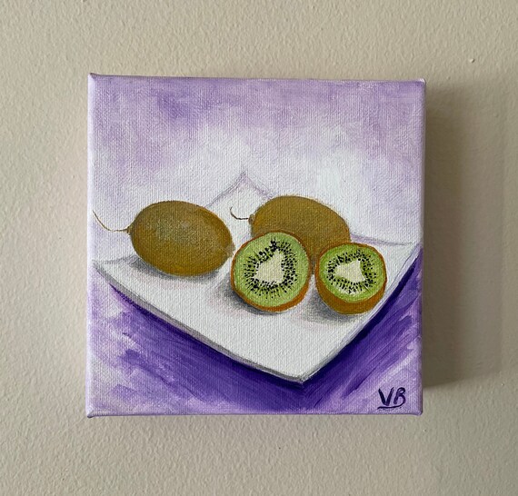 Kiwi Fruit Original Handmade Oil Painting On 6x6 Kitchen Fruit Painting Small Food Kitchen Art Sketch Gift