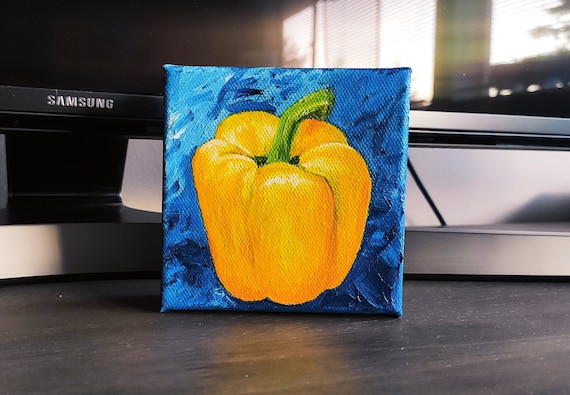 Bell Pepper Original Handmade Oil Painting On Kitchen Vegetables Oil Painting Tiny Food Kitchen Art One Of A Kind Gift