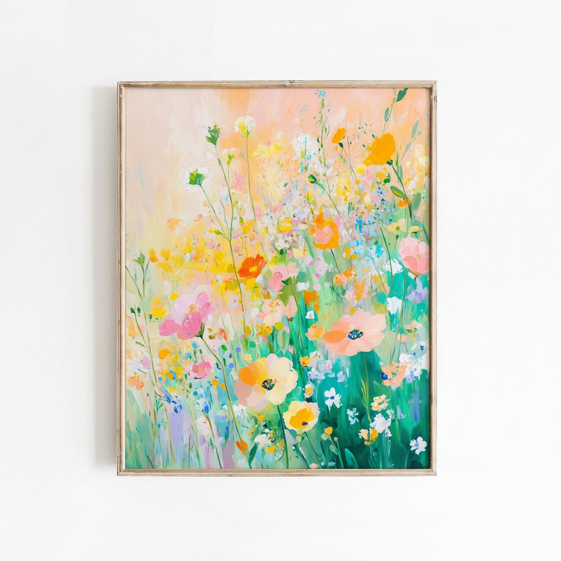 Delicate Wildflowers Peach Meadow Soft Floral Impressionist Wall Art