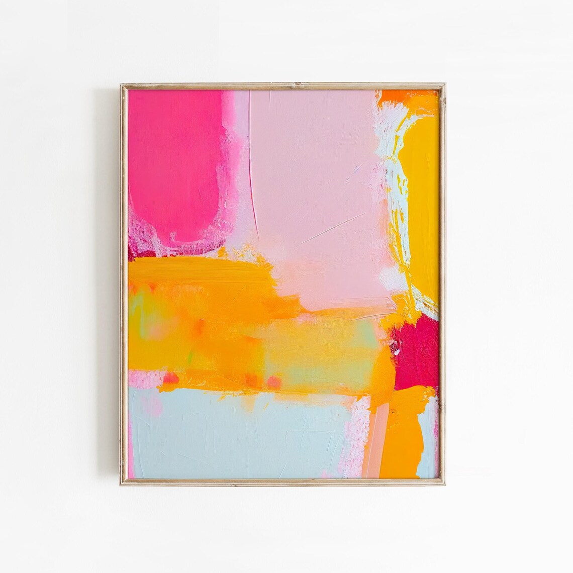 Blush Pink Tangerine Orange Block Color Abstract Painting Poster