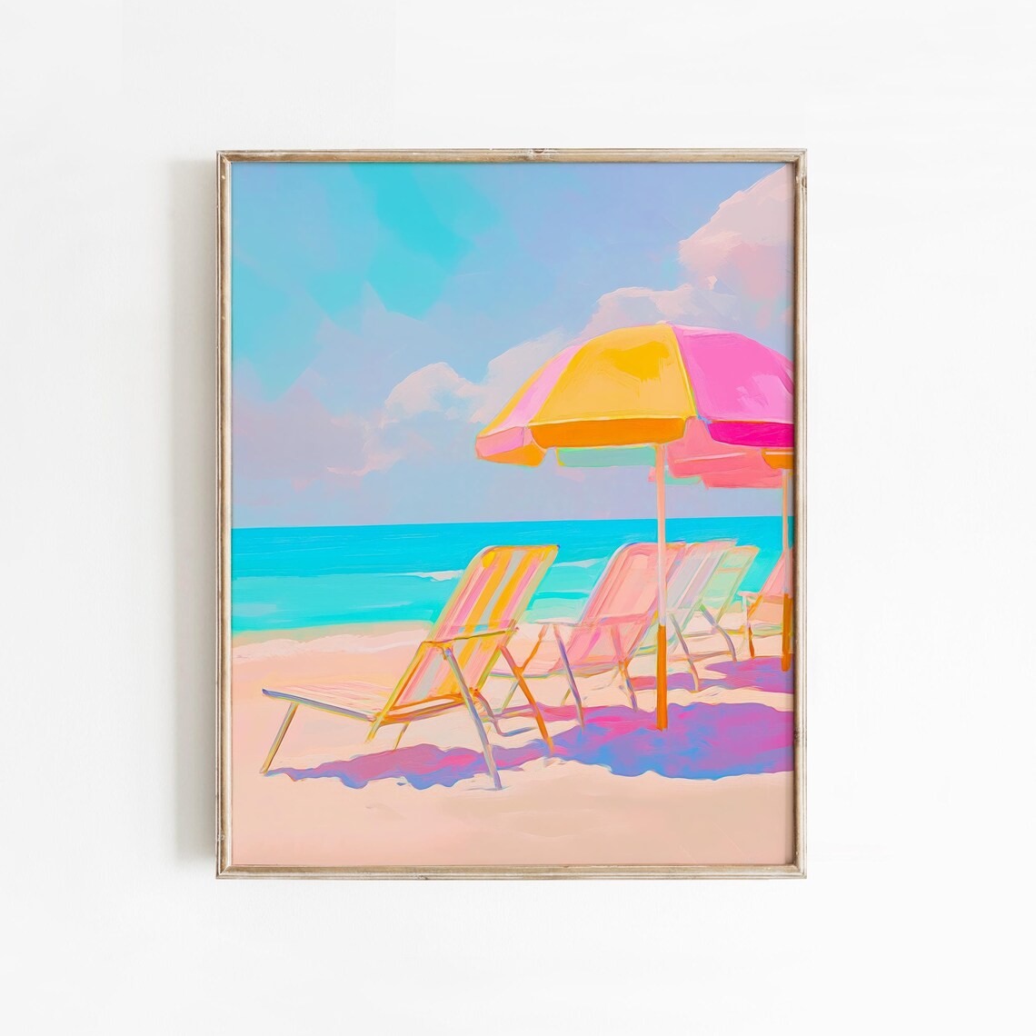 Colorful Beach Umbrellas and Lounge Chairs Turquoise Ocean Wall Art