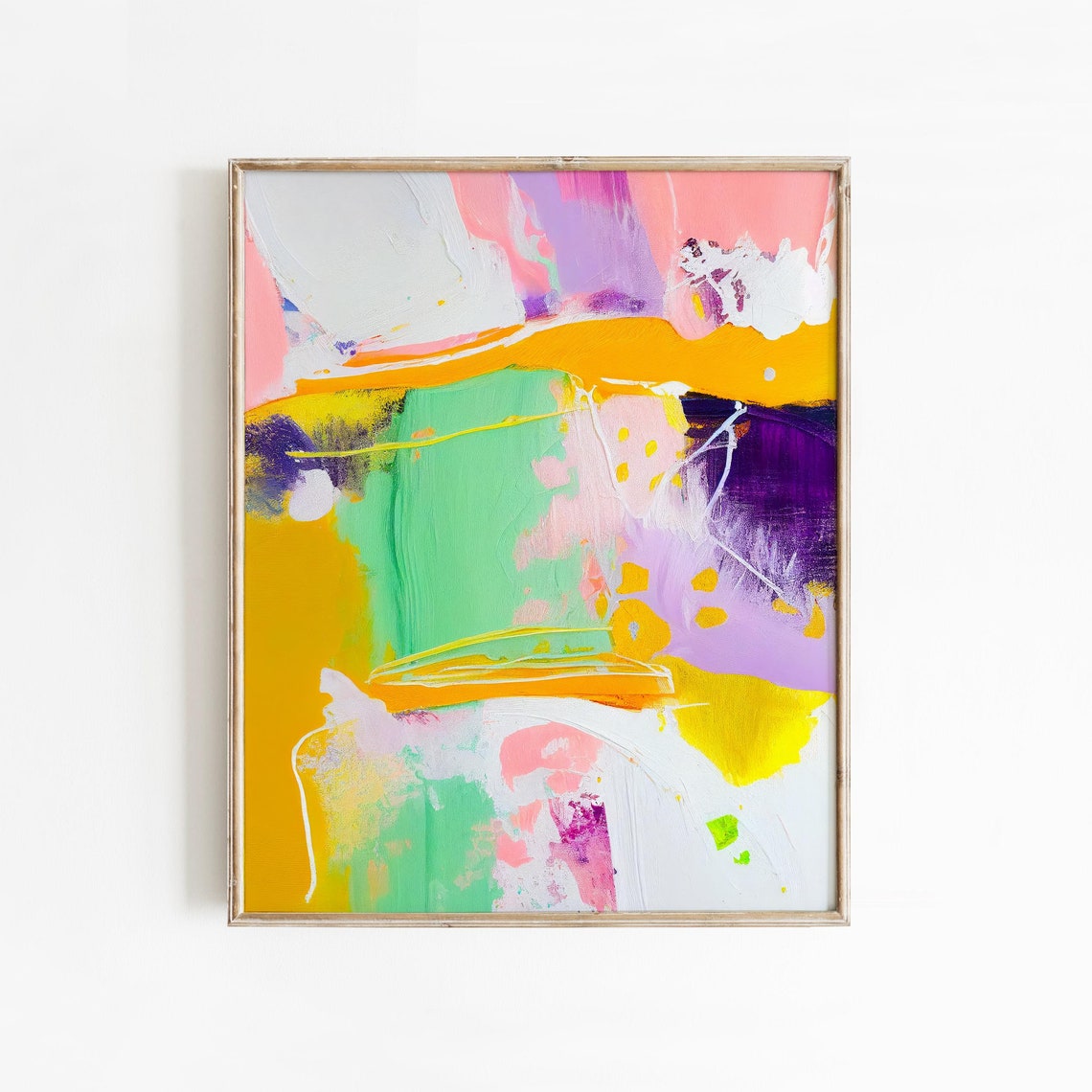 Mint Green Golden Yellow Lilac Airy Abstract Brushstroke Poster