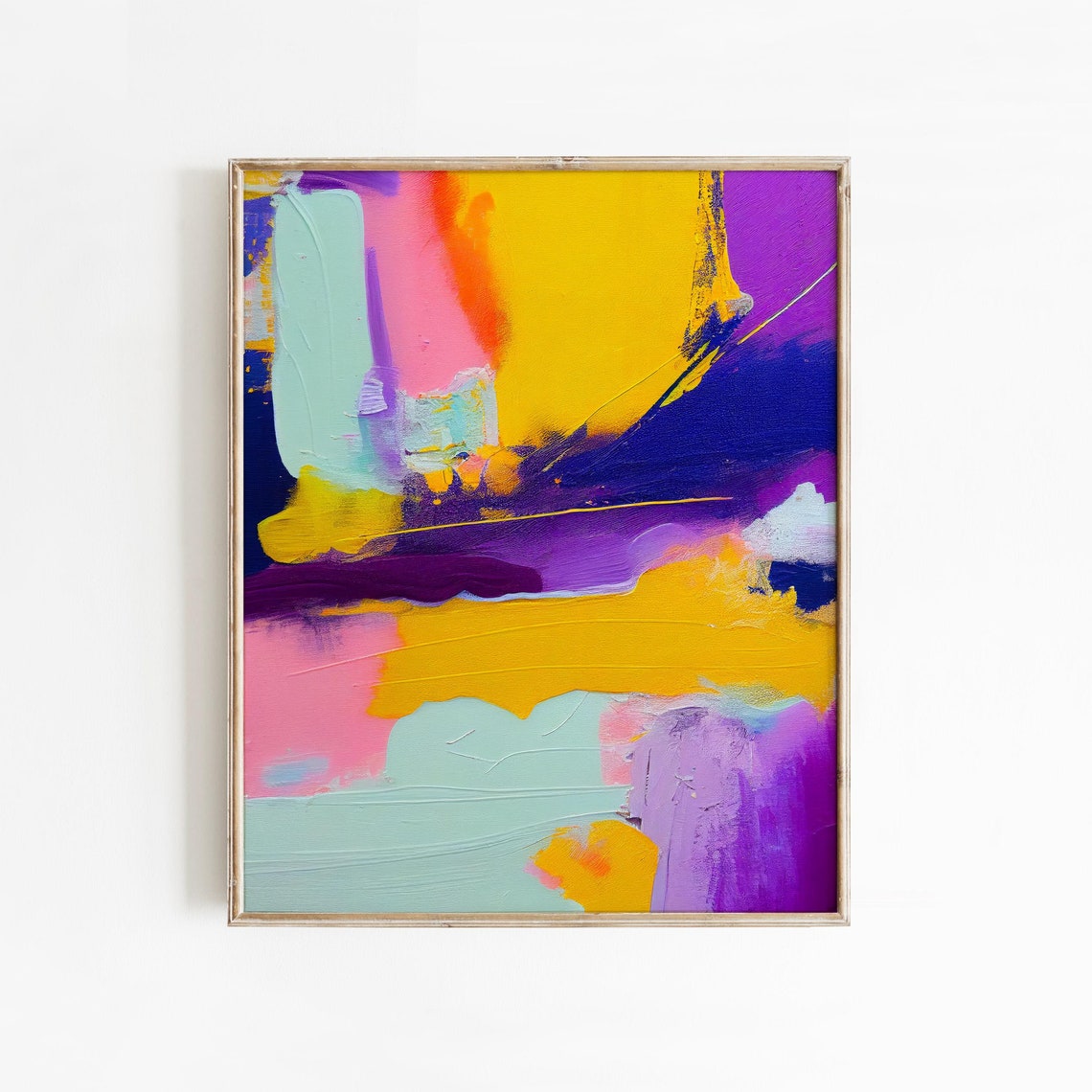 Indigo Gold Magenta Brushstroke Bold Abstract Expressionism Poster