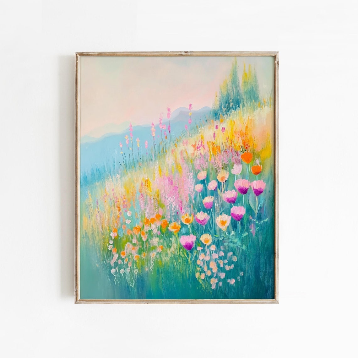 Wildflower Hillside Impressionist Landscape Blooming Meadow Wall Art