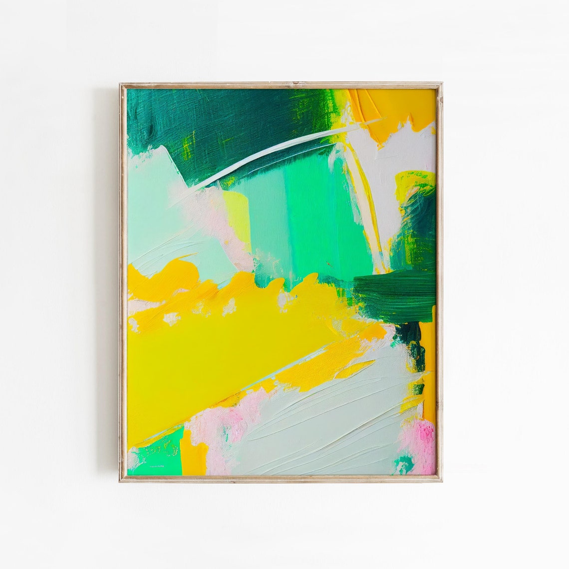 Emerald Green Yellow Sweeping Stroke Abstract Expressionism Poster