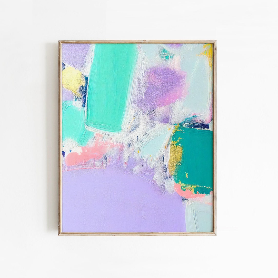 Seafoam Lavender Pink Minimal Brushstroke Abstract Painting Poster