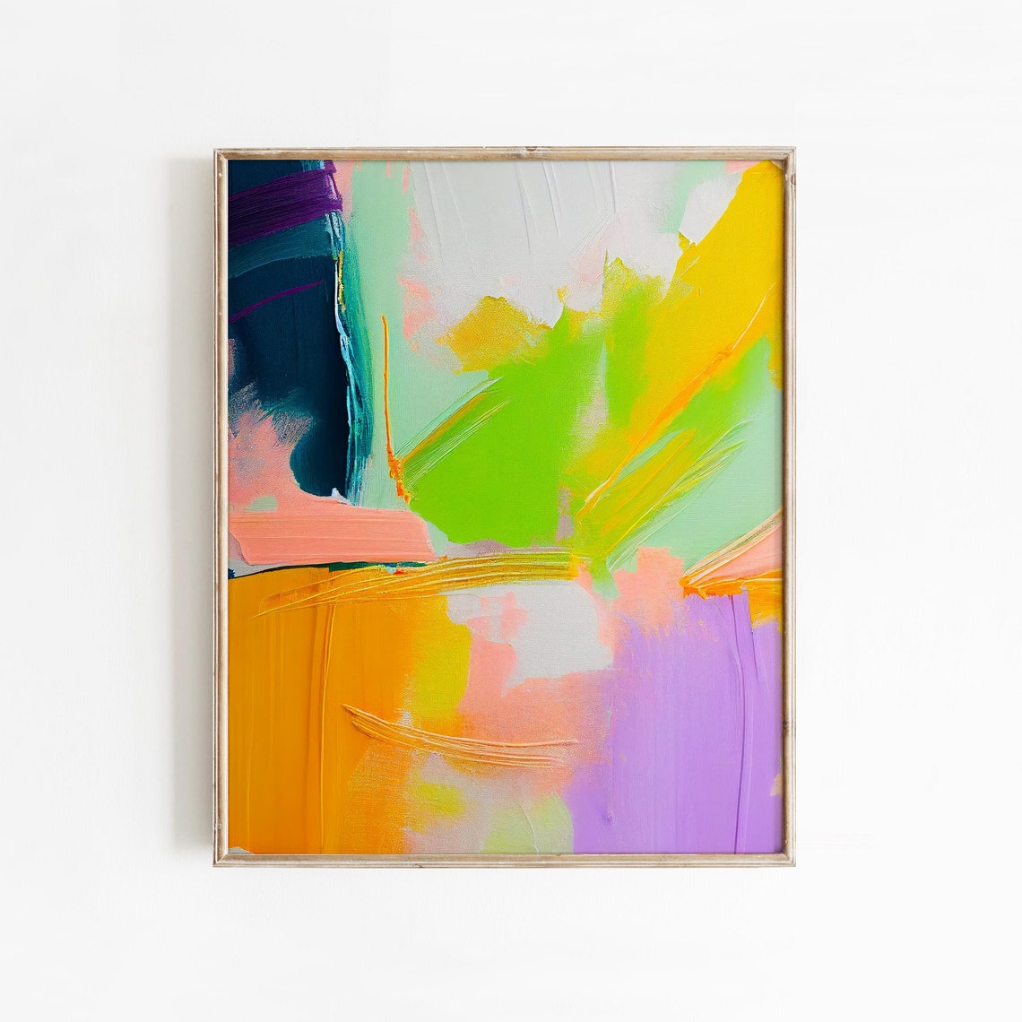 Orange Lime Lavender and Navy Gestural Abstract Blocks Poster