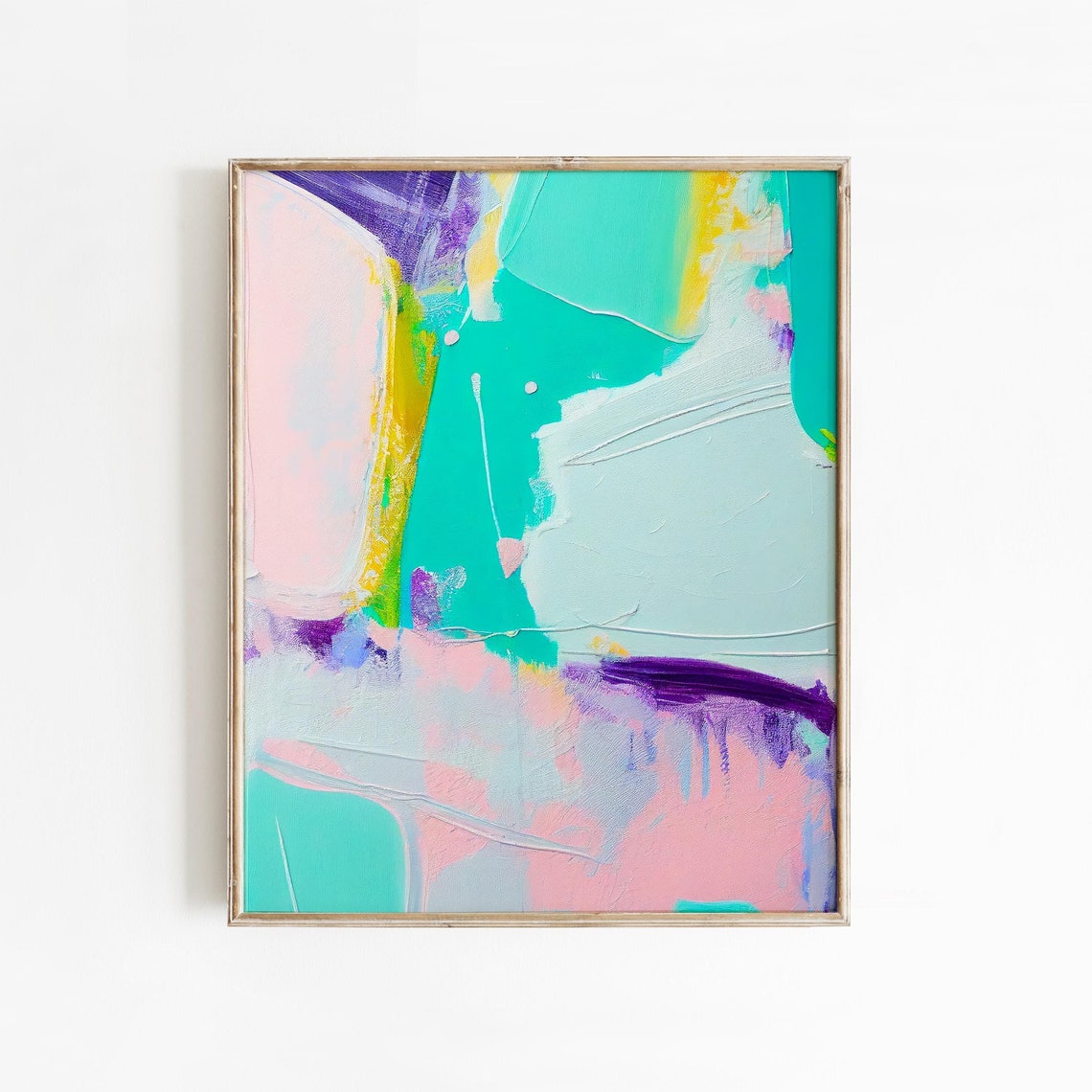 Seafoam Teal Blush Pink Soft Brushstroke Abstract Painting Poster