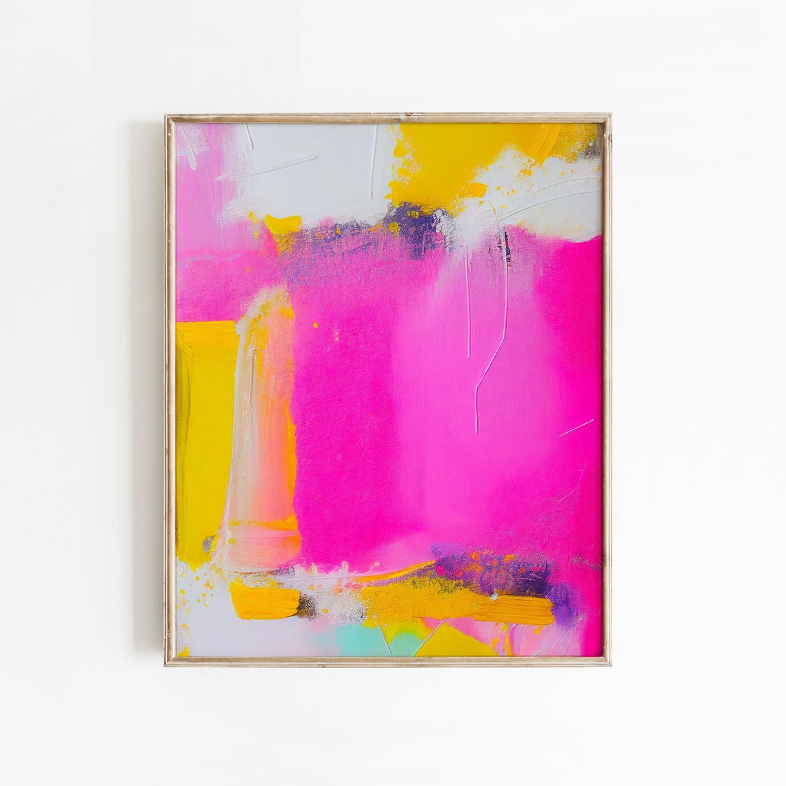 Fuchsia Pink Golden Yellow Brushstroke Dramatic Abstract Poster