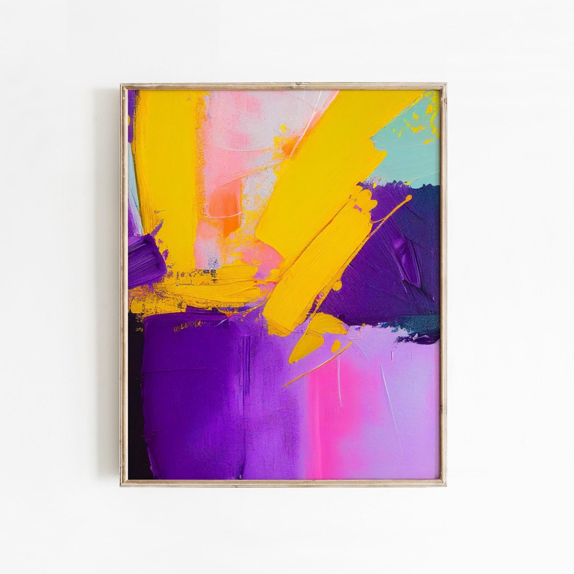 Royal Purple Gold Diagonal Brushstroke Abstract Expressionism Poster