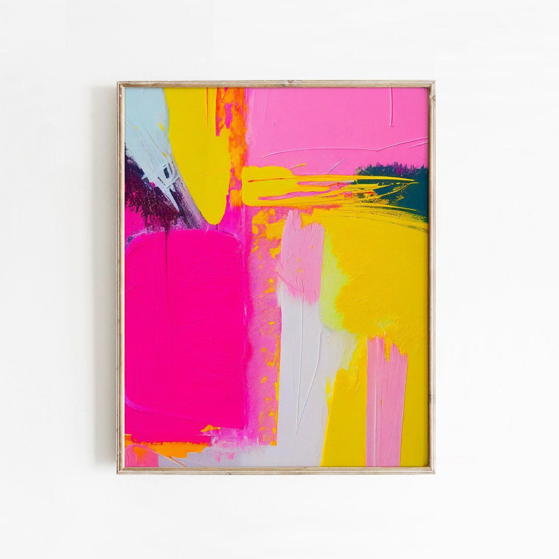 Hot Pink Yellow Brushstroke Bold Neon Abstract Expressionism Poster