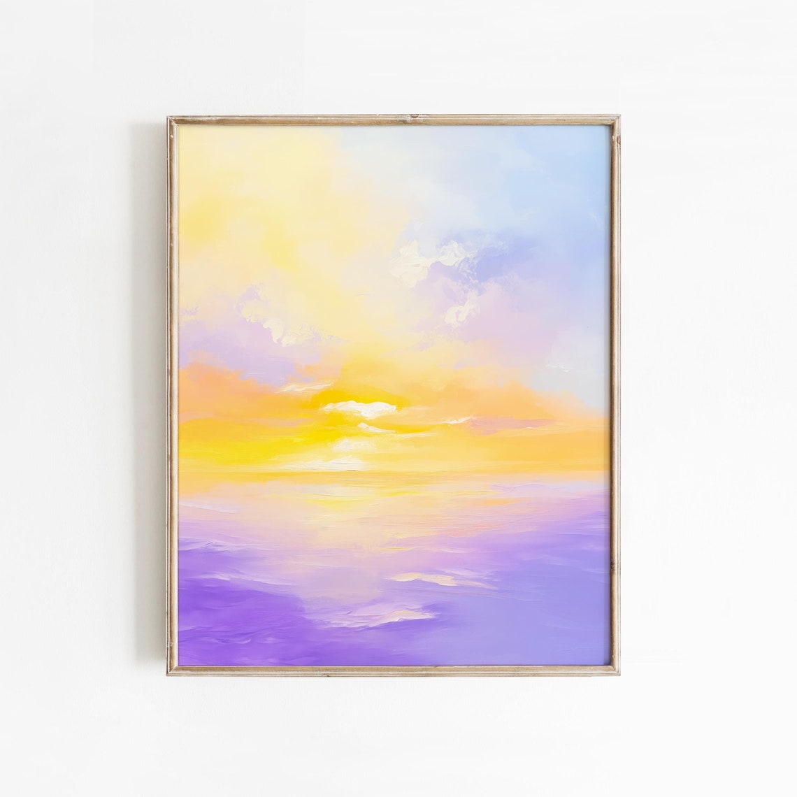 Pastel Sunrise Sky Over Water Soft Yellow Purple Abstract Wall Art