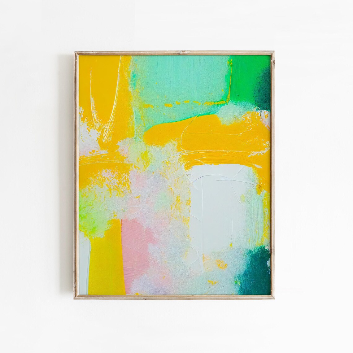 Soft Yellow Mint Green Pastel Brushstroke Abstract Painting Poster