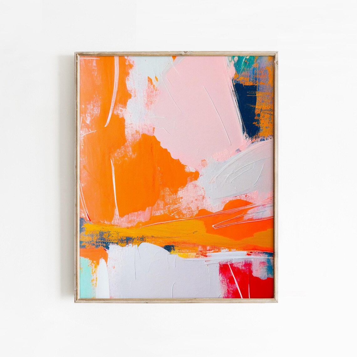 Burnt Orange Pink White Palette Knife Abstract Painting Poster