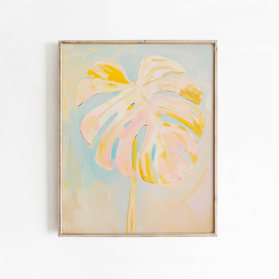 Soft Blush Pink Monstera Leaf Botanical Tropical Painting Poster