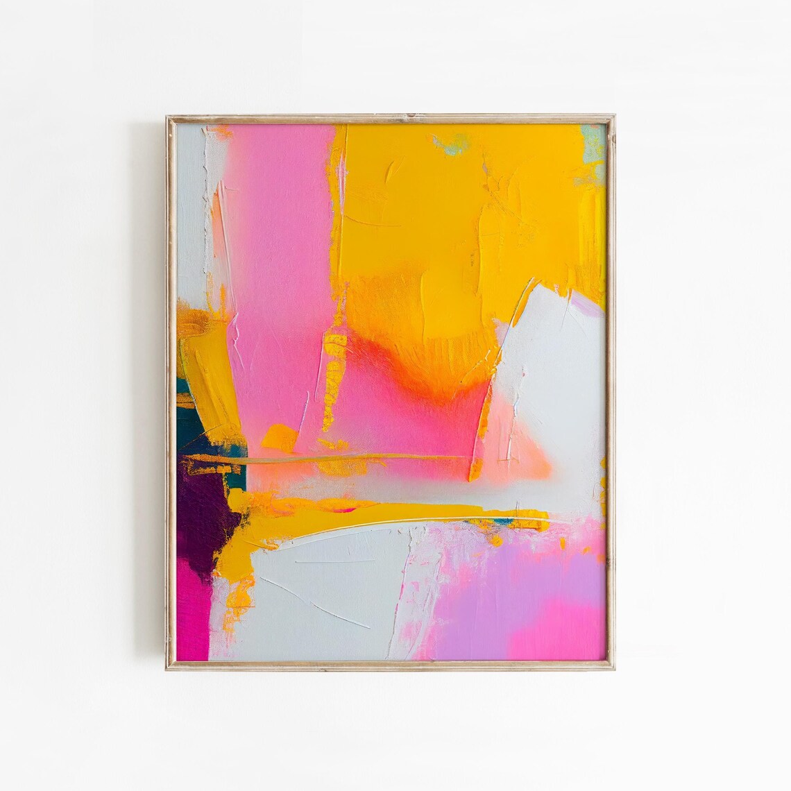 Sunrise Pink Golden Yellow White Brushstroke Abstract Painting Poster