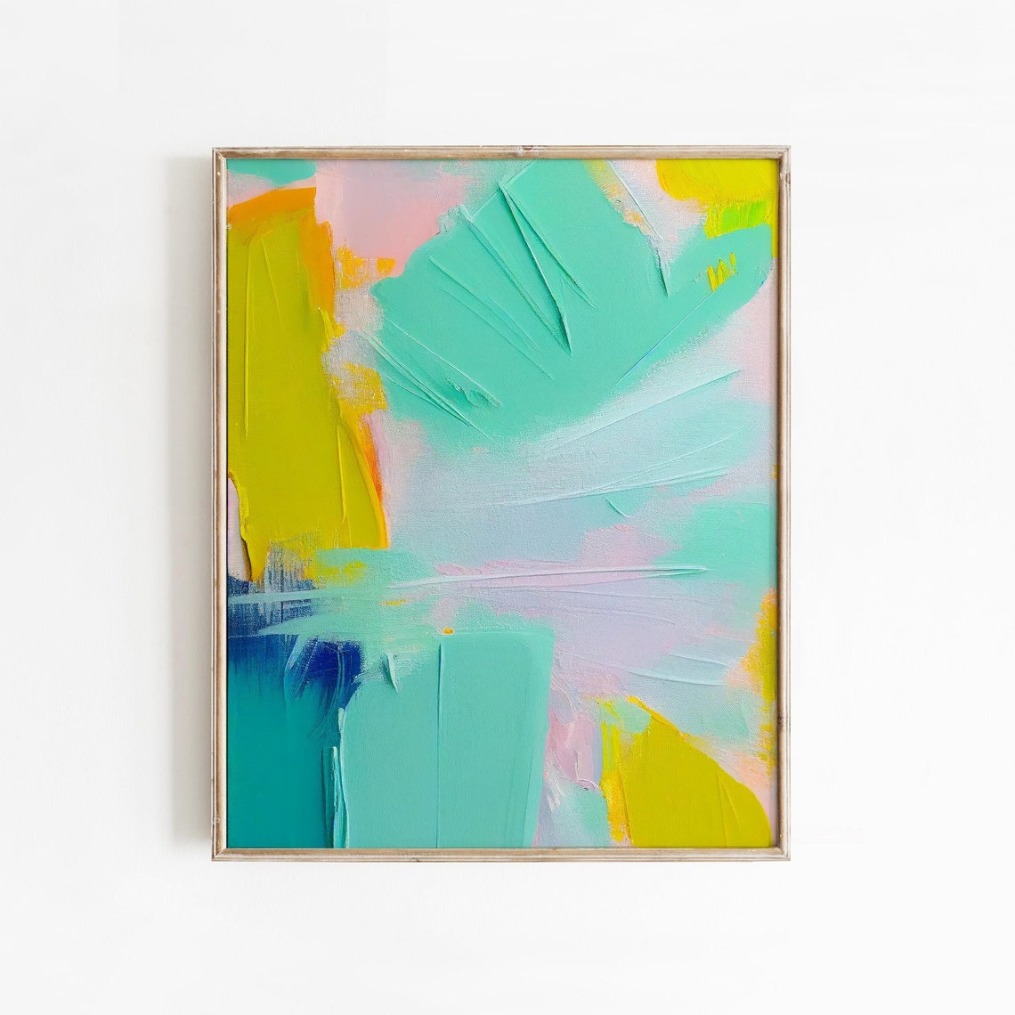 Turquoise Chartreuse Blush Airy Brushstroke Abstract Painting Poster