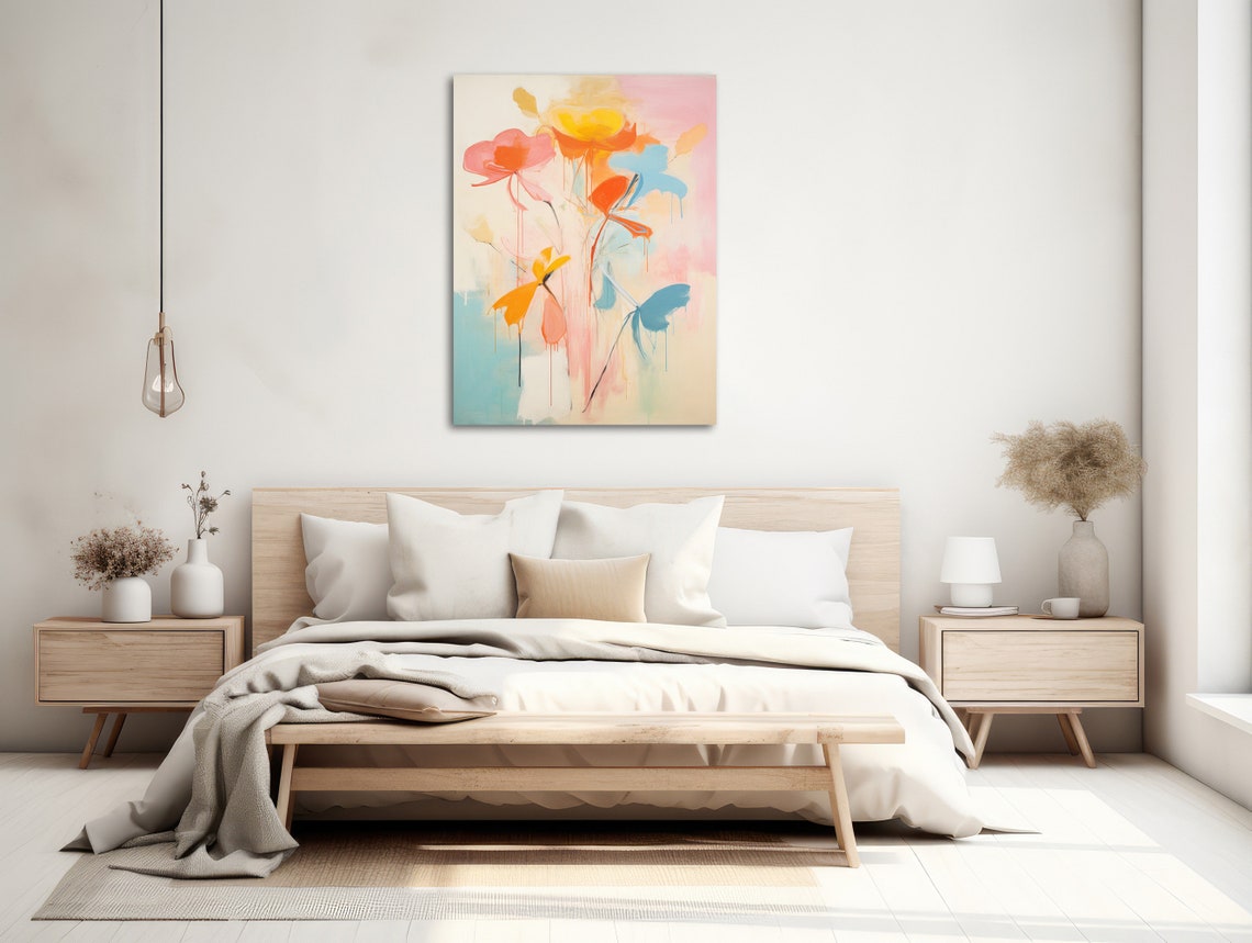 Dreamy Abstract Flowers In Orange Pink And Blue Drip Art Poster - Image 2