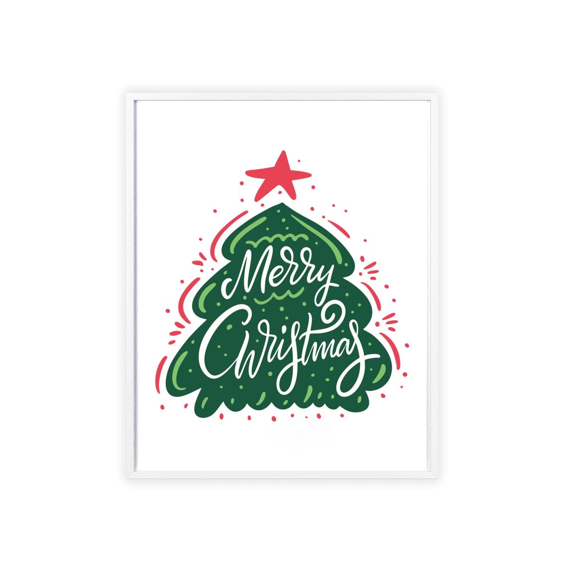 Merry Christmas Green Tree Shape With Red Star Holiday Poster Art - Image 3