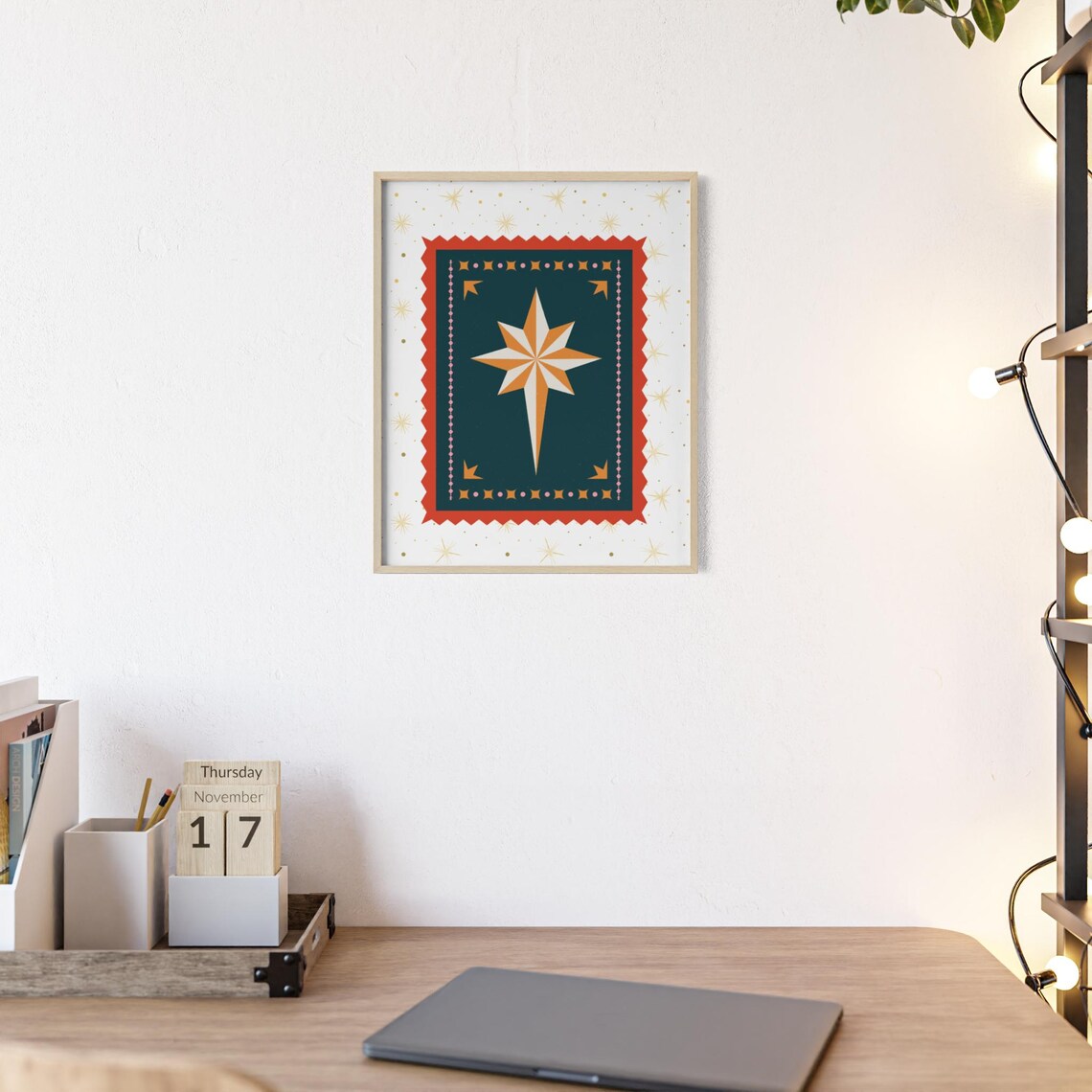 Nordic Christmas Star Folk Art Teal Red Bold Festive Holiday Poster - Image 2