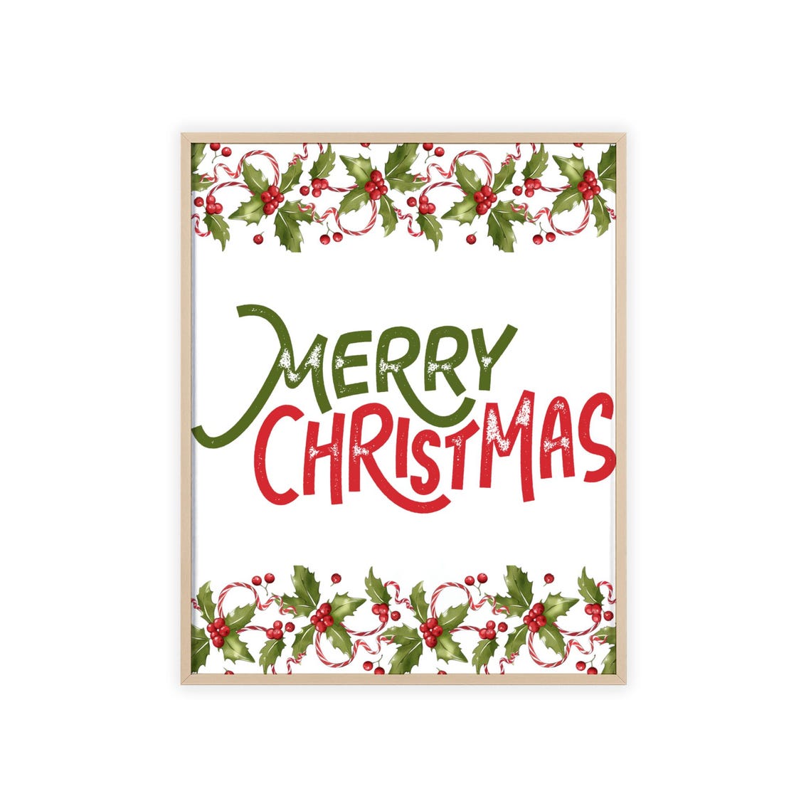 Merry Christmas Holly Berry Garland Red Green Lettering Poster - Image 3