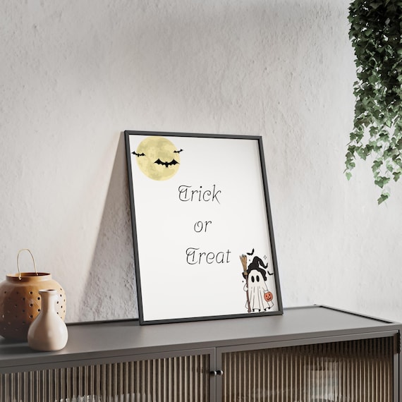 Trick Or Treat Cute Ghost Pumpkin Moonlit Starry Halloween Poster
