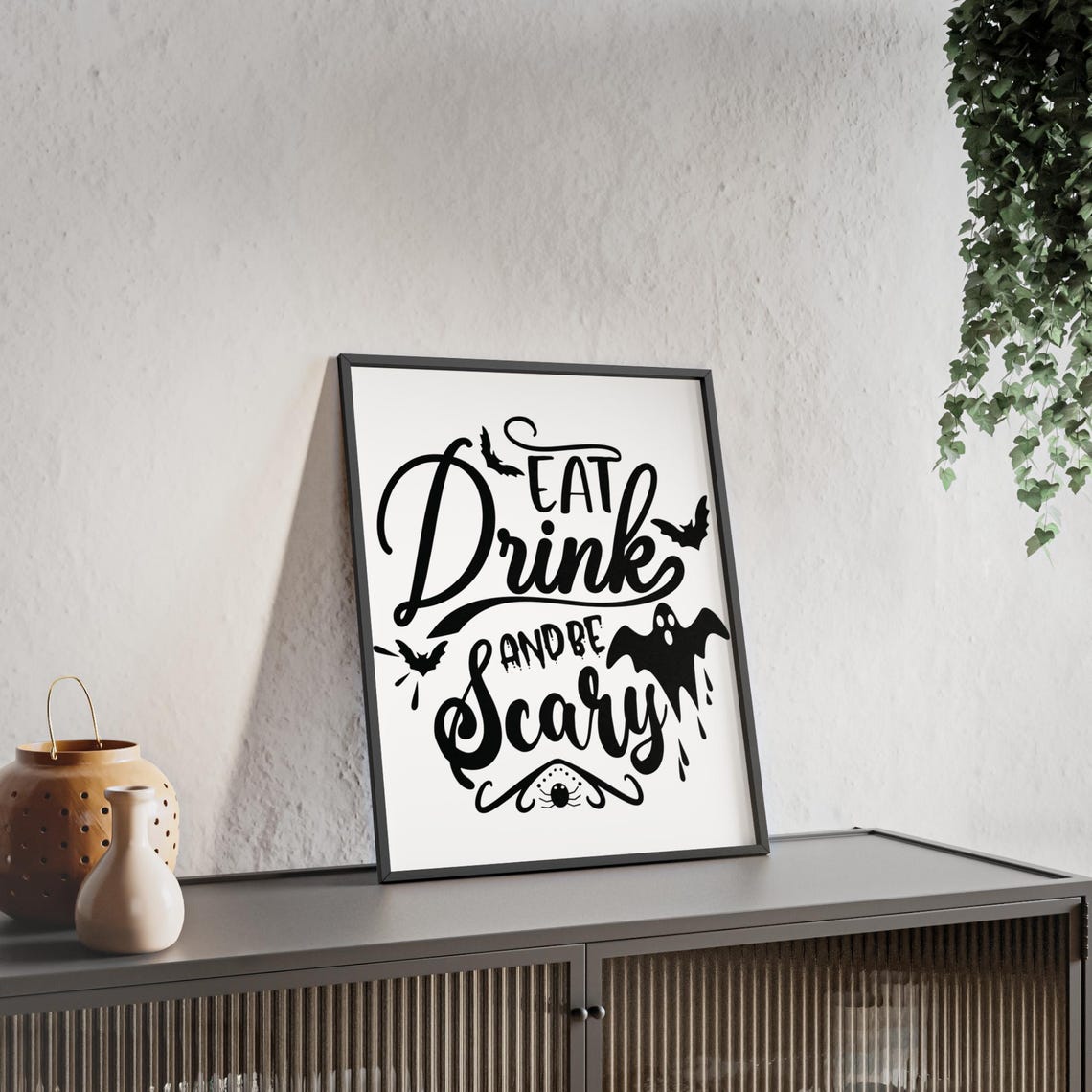 Eat Drink And Be Scary Halloween Ghost Bats Spooky Party Poster