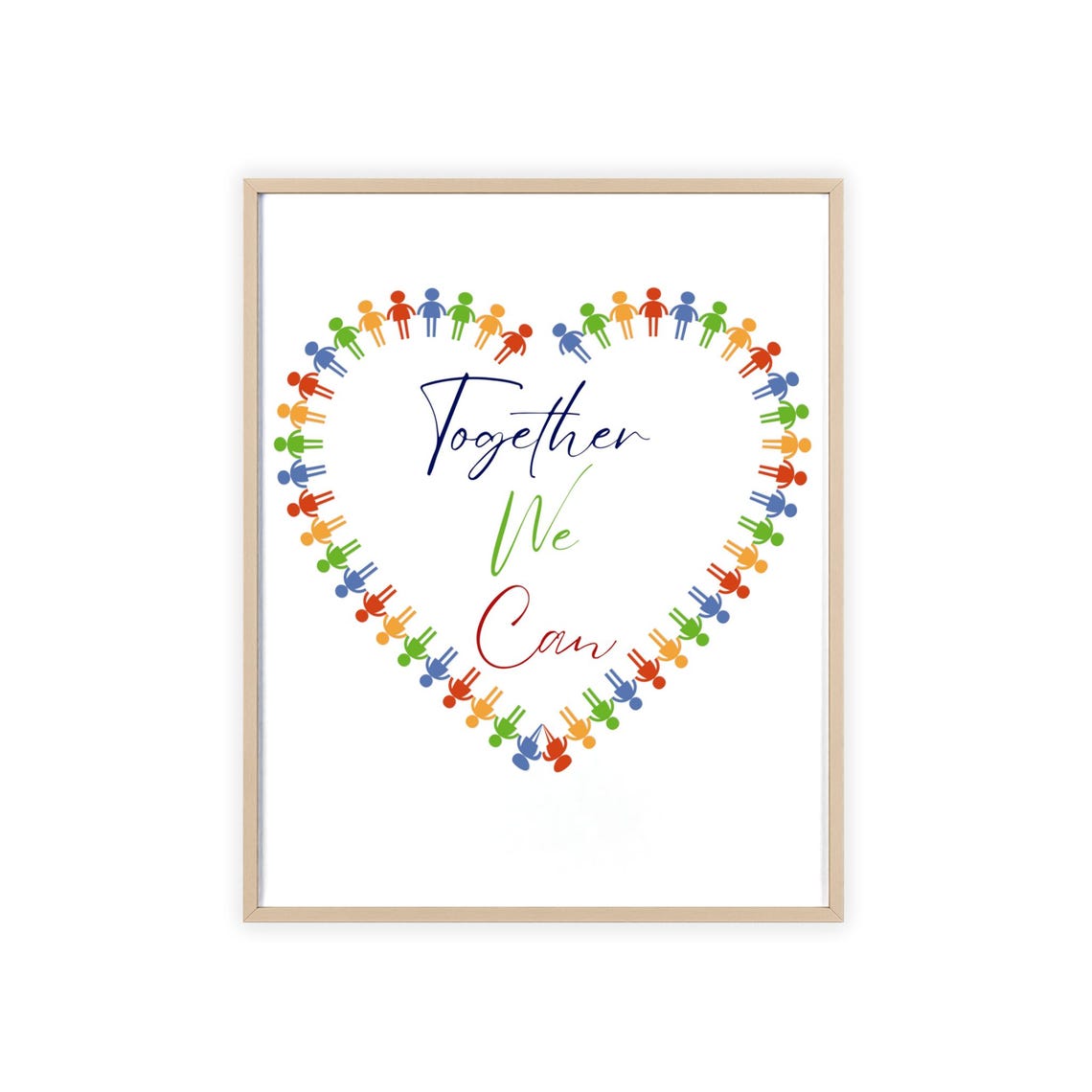 Together We Can Colorful Heart People Chain Unity Quote Poster - Image 3