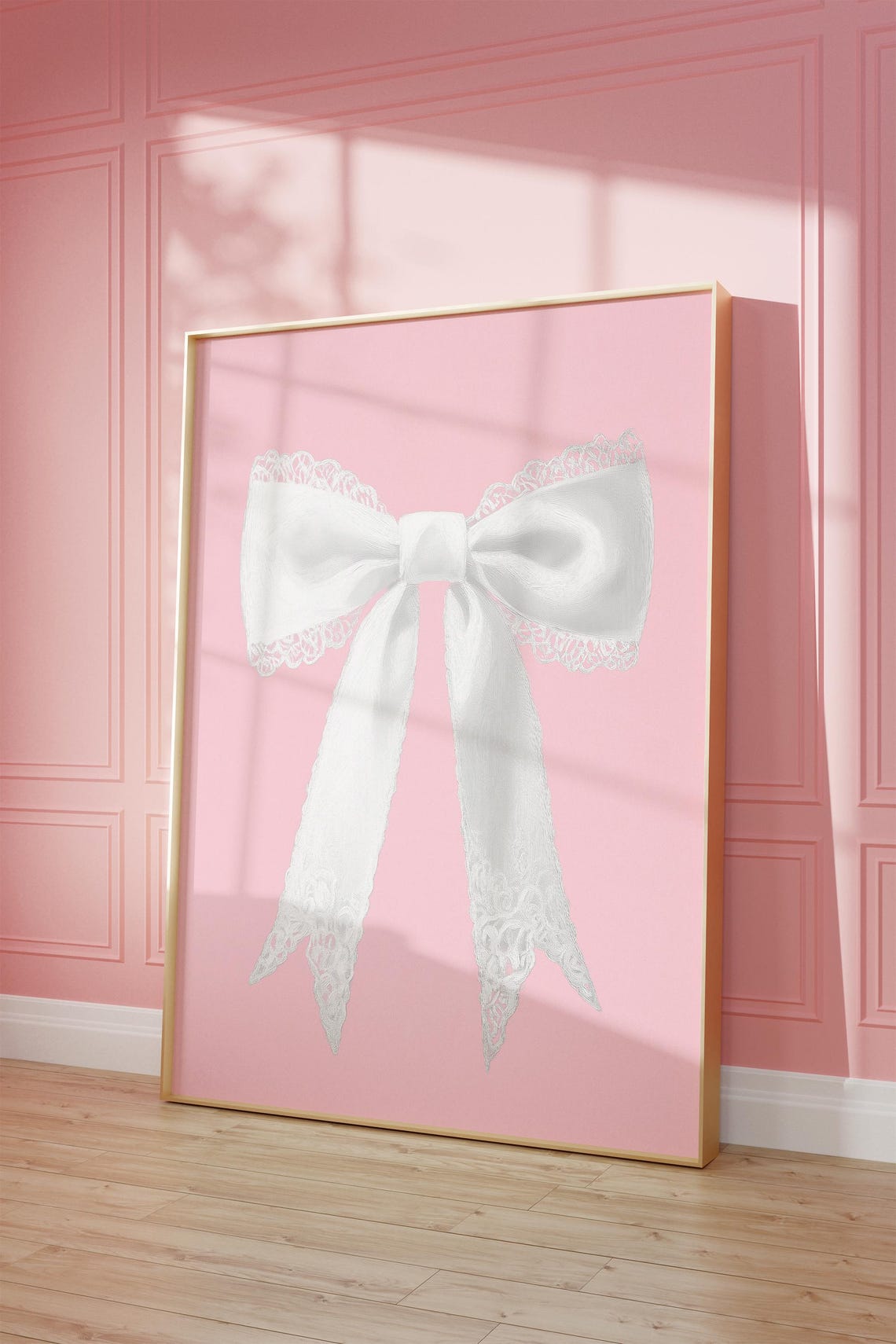 White Lace Bow Pink Background Coquette Balletcore Nursery Poster