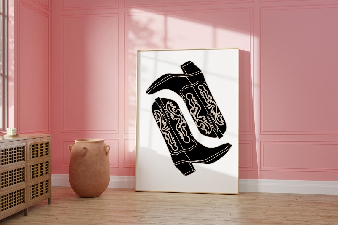 Black Cowboy Boots Silhouette Minimalist Western Modern Poster
