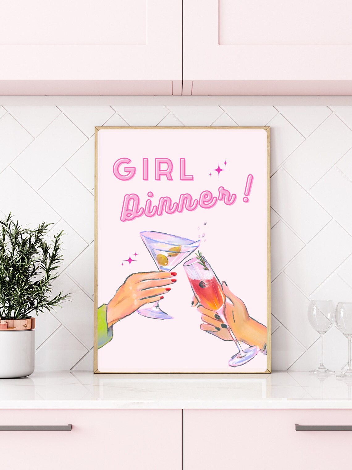 Girl Dinner Cheers Pink Cocktail Girls Night Preppy Trendy Poster