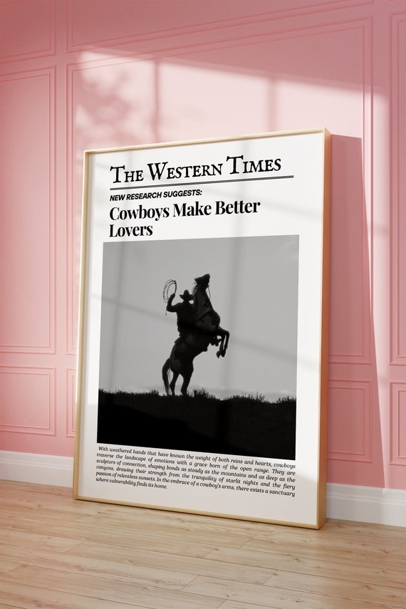 Vintage Cowboy Wall Art Newspaper Wall Art Newspaper Poster Western Wall Art Vintage Bar Cart Dorm Retro Surfing Wall Art