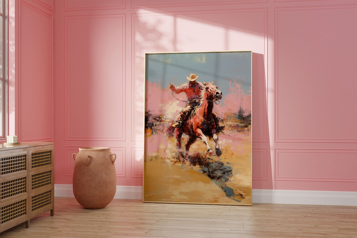 Vintage Cowboy Western Painting Art Print - Image 2