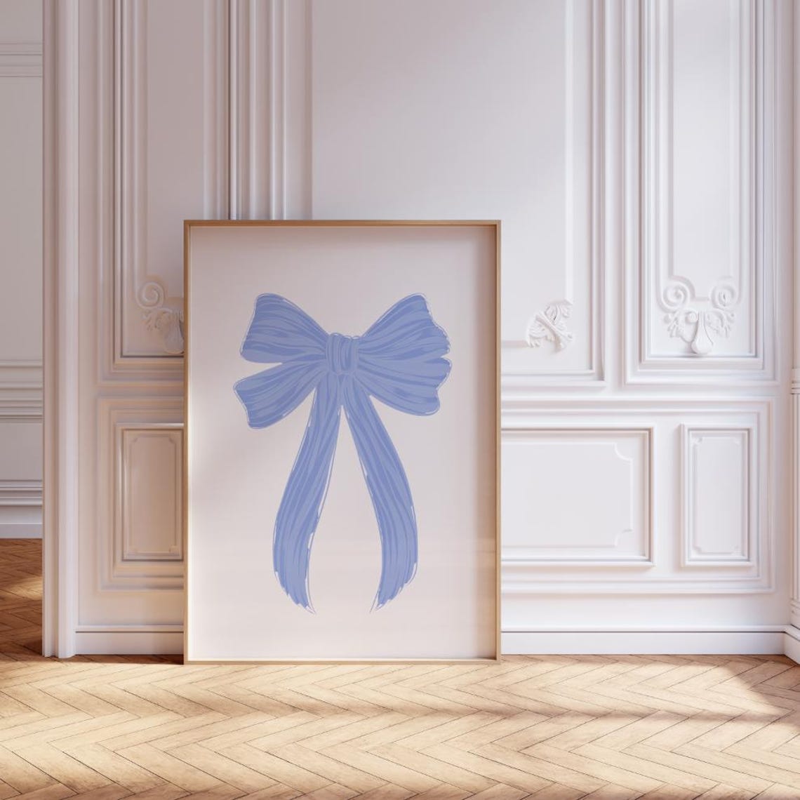 Periwinkle Blue Coquette Bow Minimalist Hand Drawn Ribbon Poster