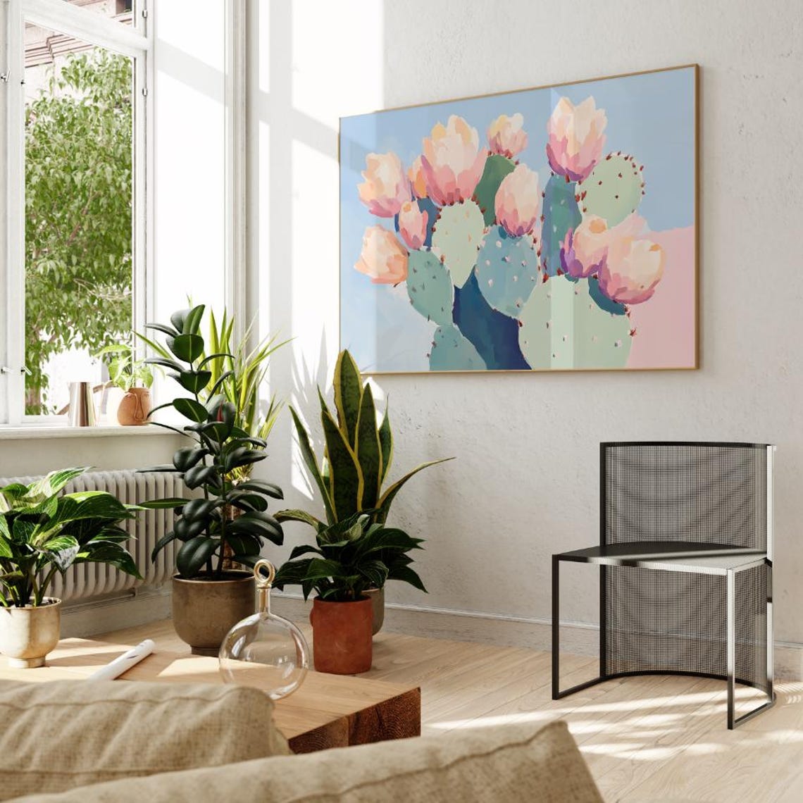 Prickly Pear Cactus Blossom Pastel Desert Botanical Wall Art