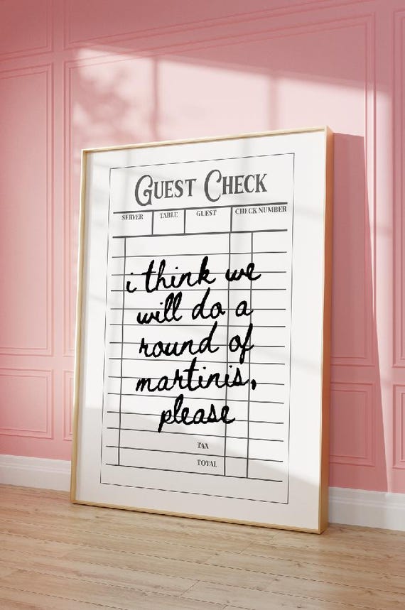 Funny Guest Check Print Bar Cart Decor