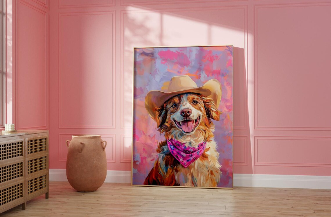 Australian Shepherd Cowgirl Hat Vintage Art Print - Image 2