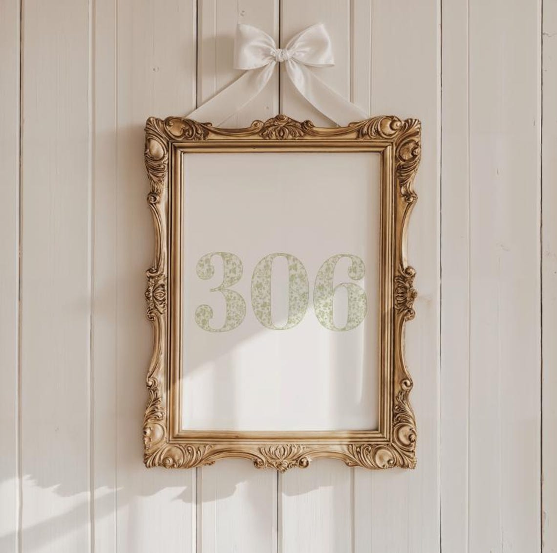 Sage Green Chinoiserie Floral Zip Code 306 Gold Frame Dorm Art Poster