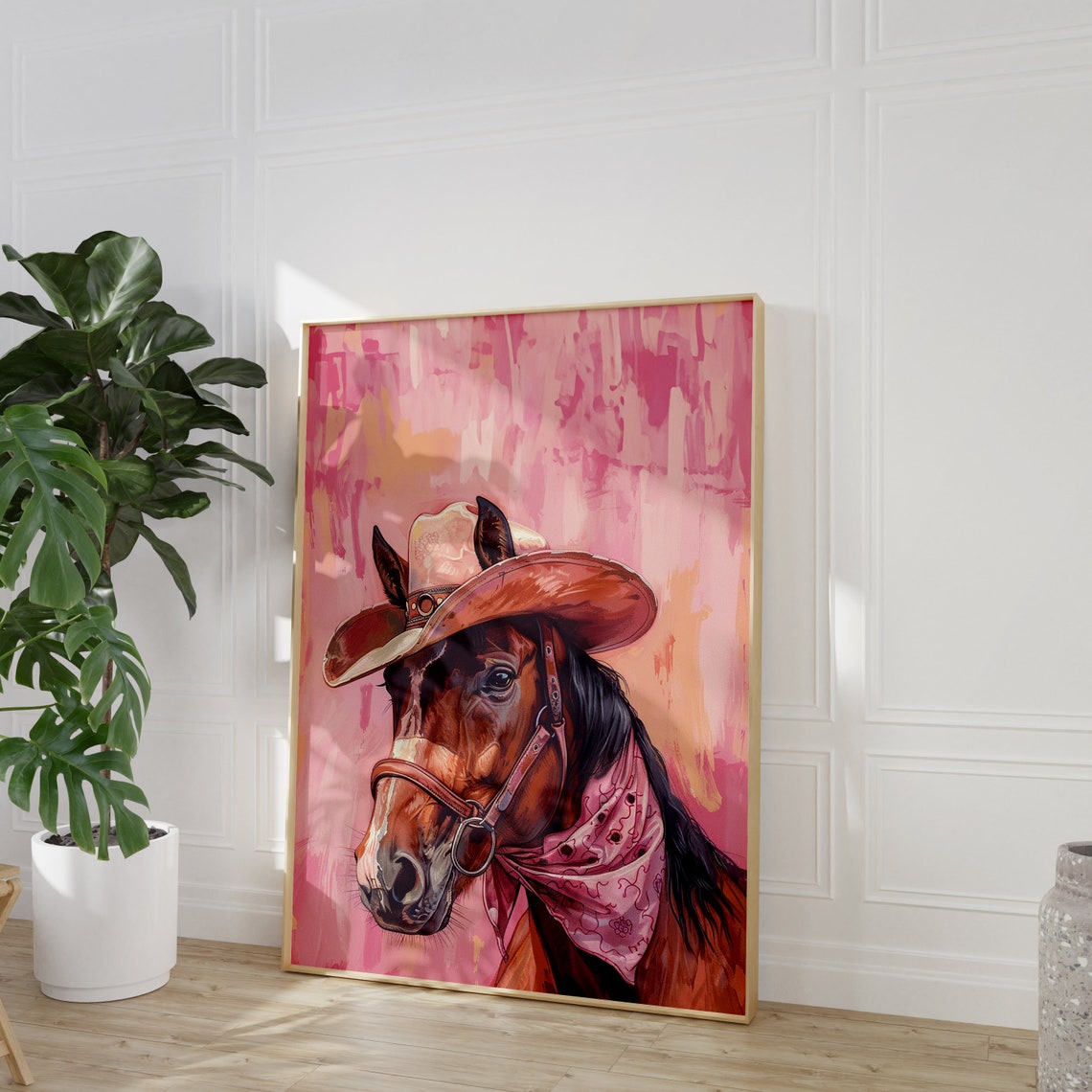 Horse Cowgirl Hat Print Pink Print Vintage Art Western Girly Preppy Trendy Wall Art Horse Print Cowgirl Hat Print Funky Western Art