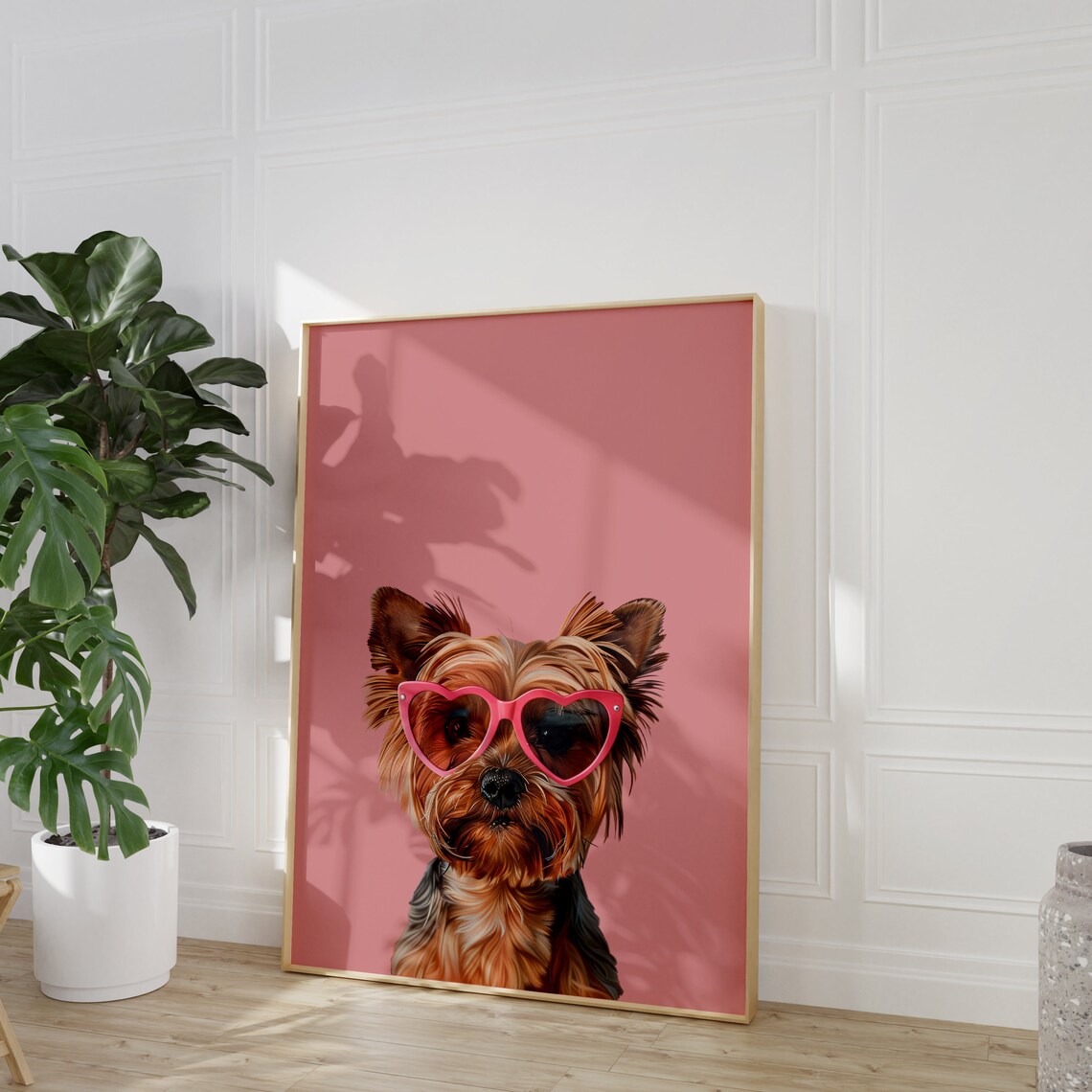 Pink Yorkie Print, Funky Preppy Art Poster
